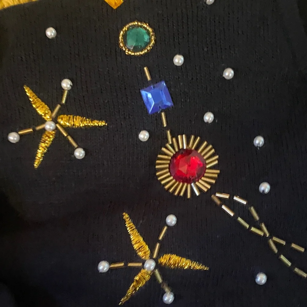 Vintage 80s - Eva Cervantes Embellished Black Women's Sweater with Gem Accents